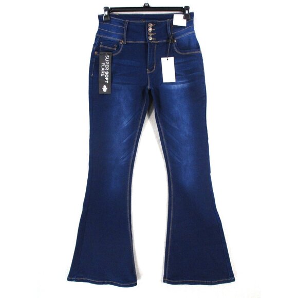 Bamboo Super Soft Flare Jeans Size 13 With Button Closure In Dark Blue Denim - Picture 1 of 11